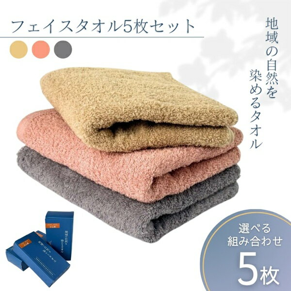 【ふるさと納税】フェイスタオル 【色が選べる5枚セット】 グレー ピンク ベージュ 3色 天然加工 今治産 今治産タオル コットン100％ 草木染め 地域の自然を染めるタオル 河上工芸所 愛媛 伊予市