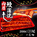 【ふるさと納税】 肉厚 うなぎ の 蒲焼き 4kg 200g × 20尾 自家製 タレ 20個 セット 「 今日は うなぎ屋 さん 」頭付き 鰻 手焼き 蒲焼 タレ付き ふっくら 香ばしい うなぎ蒲焼き 鰻蒲焼 台湾産 養殖鰻 養殖うなぎ 冷凍 惣菜 温めるだけ 簡単調理 高知県 須崎市