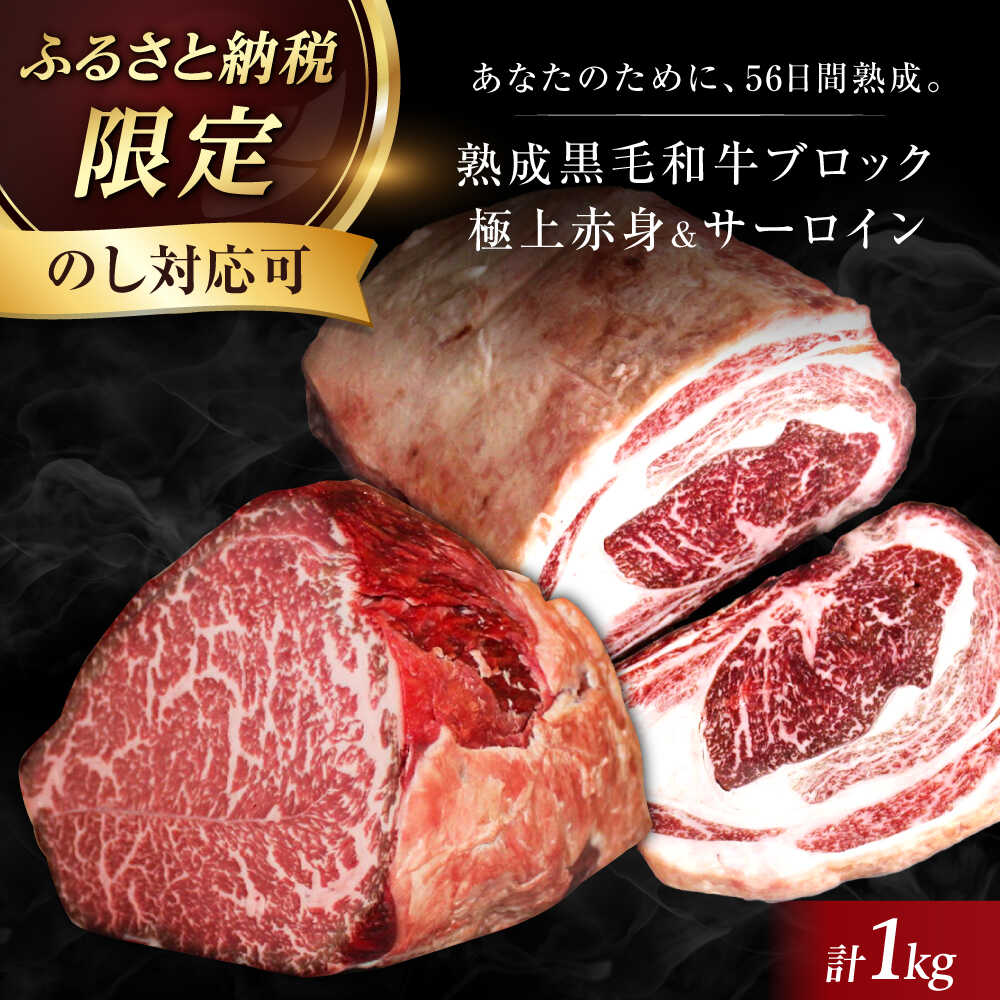 【ふるさと納税】【ふるさと納税限定】熟成黒毛和牛 ブロック(極上赤身＆サーロイン) 1kg 冷凍 肉 お肉 ブロック肉 国産 和牛 黒毛和牛 赤身 サーロイン 牛肉 エイジング 熟成 ギフト 高級 国産牛 ステーキ 食べ比べ 大阪府高槻市/株式会社MARBLANC[AOAS002]
