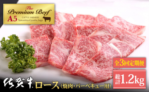 【全3回定期便】佐賀牛 ロース 400g ( 焼肉用 ) 【山下牛舎】 [HAD093] 牛肉 定期便 焼肉 A5 黒毛和牛 佐賀 ギフト キャンプ BBQ a5 A5ランク 定期 3回 3ヶ月