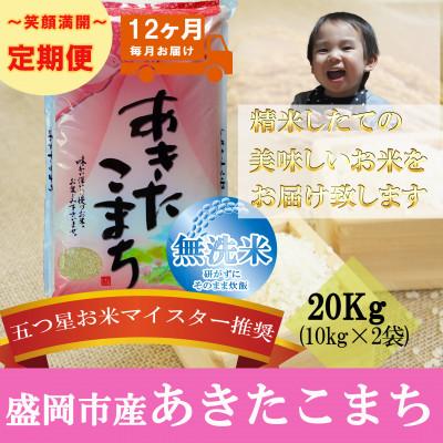ふるさと納税 盛岡市 【毎月定期便】無洗米 あきたこまち 20kg全12回