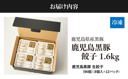 1289-1 鹿児島黒豚 餃子 1.6kg＜96個＞ 豚肉 黒豚 おかず 小分け アレンジ 贈答 鹿児島 鹿屋 こだわり KN054-004 肉 惣菜 総菜