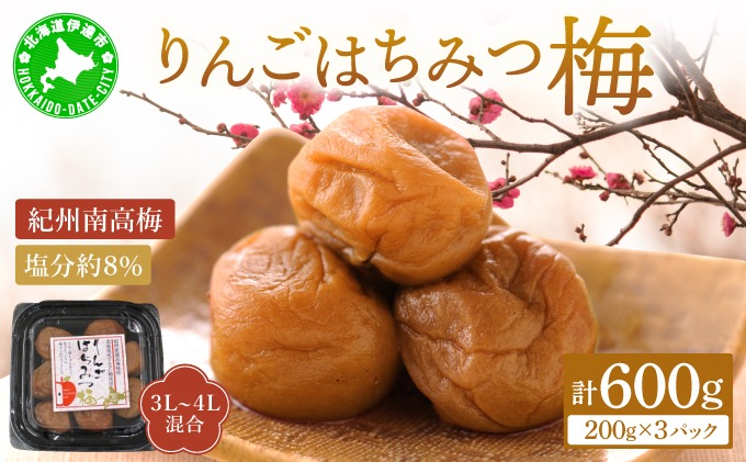 りんごはちみつ梅 200g×3パック 梅干し 3L～4Lサイズ 南高梅 紀州 うめぼし りんご酢 てんさい糖  甜菜糖 リンゴ りんご 紀州梅 梅 ウメ 国産 備蓄 長期保存 健康 減塩 グルメ お取り寄せ ギフト たいよう庵 送料無料 北海道 伊達