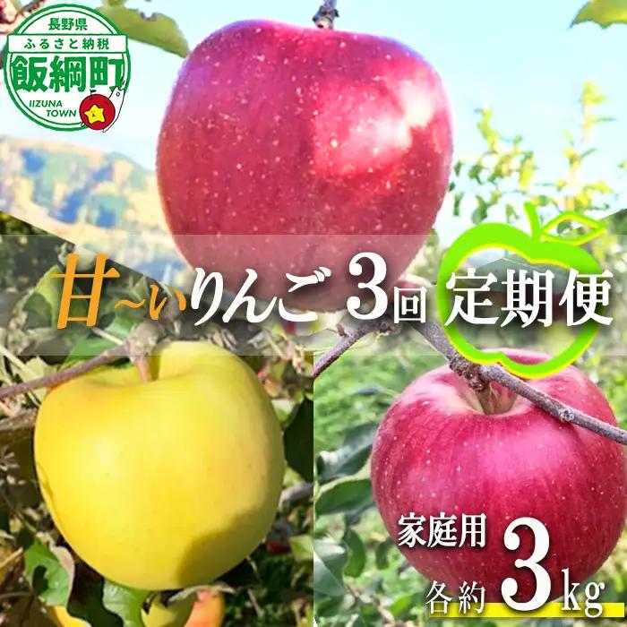 旬の甘いりんご 【 定期便 】 家庭用 3kg × 3回 ( シナノスイート ぐんま名月 サンふじ ) ファームトヤ 沖縄県への配送不可 2026年10月中旬頃から2026年12月下旬頃まで順次発送予定 令和8年度収穫分 信州 果物 フルーツ リンゴ 林檎 長野 予約 農家直送 長野県 飯綱町 [1428]