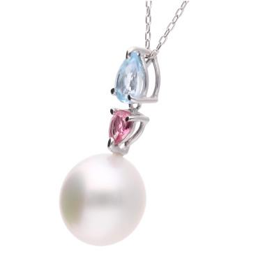 ふるさと納税 神戸市 【紫陽花】白蝶真珠(南洋真珠)ピンクトルマリン ブルートパーズ ホワイトゴールド ペンダントトップ |  | 01