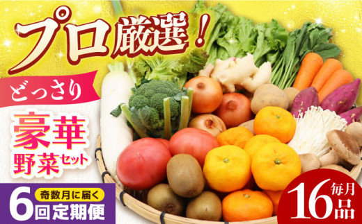 【全6回定期便】【奇数月のみお届け】 豪華！野菜 セット 16品目以上 野菜どっさりサイズ / 野菜 フルーツ きのこ 詰め合わせ  長崎県/吉岡青果 [42ACAF004]  果物 キノコ 新鮮 セット 詰め合わせ 詰合せ 定期便 産地 直送 国産 季節の野菜 やさい 旬 果物 盛り合わせ ダイエット 野菜セット 定期便 野菜の定期便 野菜詰め合わせ