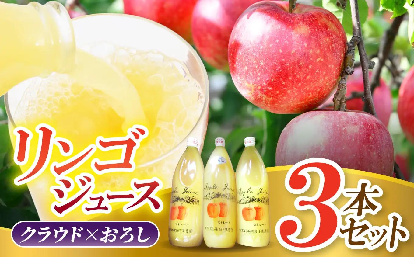 リンゴジュース 3本セット（クラウド×おろし） 濃厚100%ジュース 混濁果実 すりおろし果肉 | 下条農園
