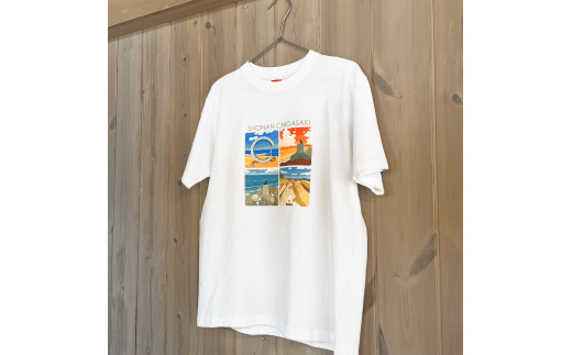 湘南・茅ヶ崎で描く、海を感じるイラストアート 『湘南ランドスケープ：Tシャツ（ Sサイズ）』 /風景 犬 猫 景色 デザイン ビーチ 海辺 サザンC 