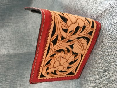 本革フルカービング二つ折りレディース財布 (a70-005)