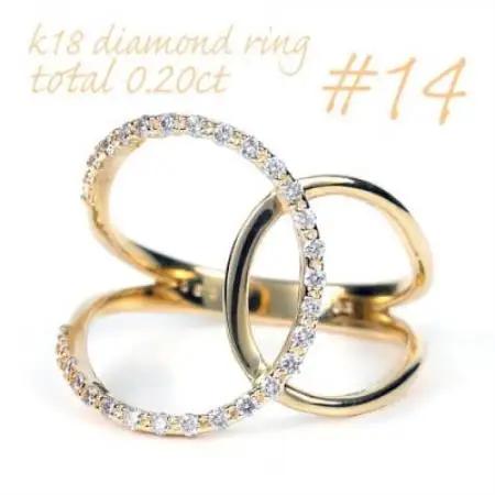 K18 0.20CT ダイヤモンドリングクロスオーバーデザイン R3780DI-Y #14【配送不可地域：離島・沖縄県】【1754888】
