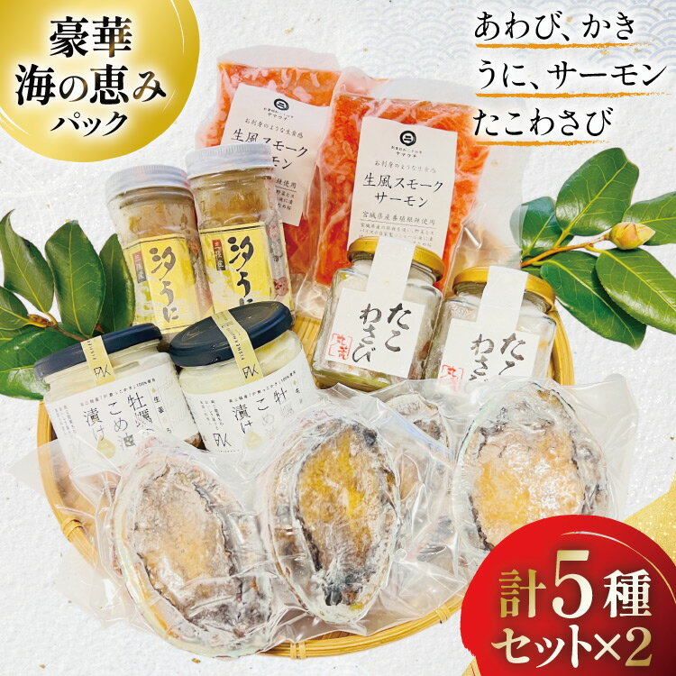 【ふるさと納税】 豪華 海鮮5種 たっぷり海の恵みパック [たみこの海パック 宮城県 南三陸町 m304amh560092] 魚介類 海鮮 うに ウニ アワビ あわび 鮑 サーモン 銀鮭 鮭 牡蠣 カキ たこわさび 詰め合わせ