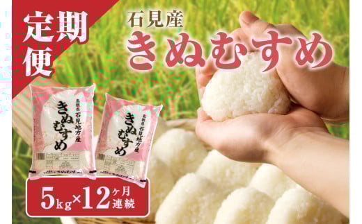 【令和7年産】【新米先行予約】【定期便】石見産きぬむすめ（5kg×12回コース）定期便 5kg 5キロ 12回 精米 白米 玄米 特産品 ごはん 贈答 贈り物 ギフト 【058_1810】