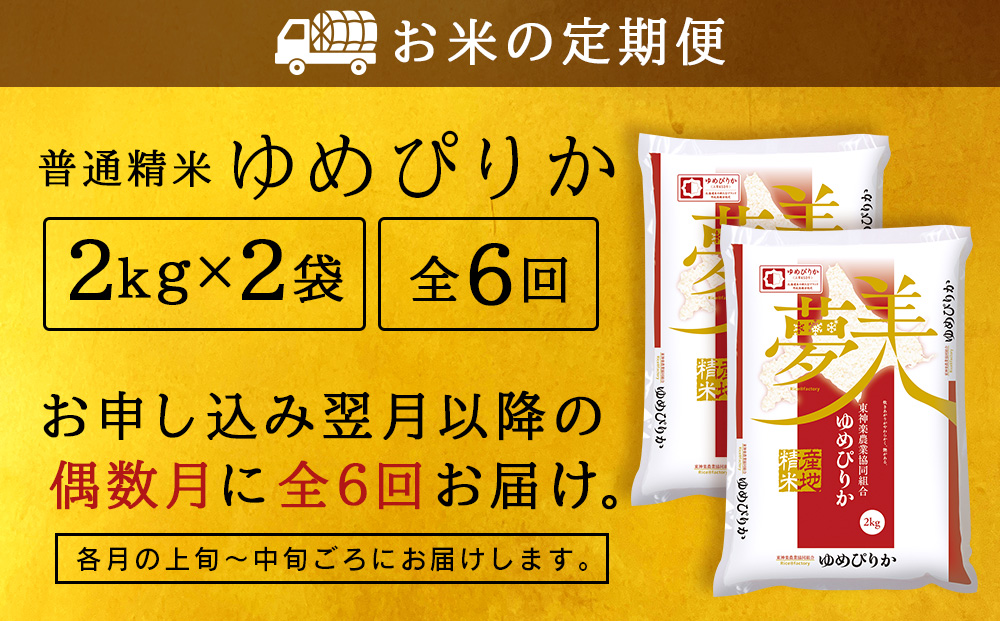 【お米の定期便】《偶数月お届け》ゆめぴりか 2kg×2袋 《普通精米》全6回【定期便・頒布会特集】【J202】