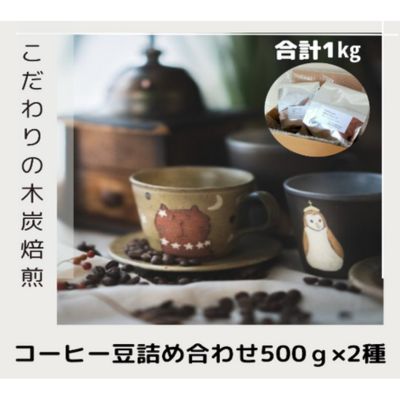 【ふるさと納税】木炭焙煎珈琲豆 500g×2種セット 1kg コーヒー豆 コーヒー粉