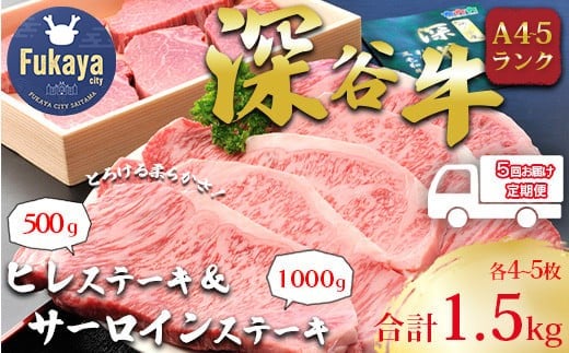 
＜５回定期便＞A5・A4ランク深谷牛　国産牛肉　ヒレ＆サーロイン ステーキ定期便　【11218-0043】
