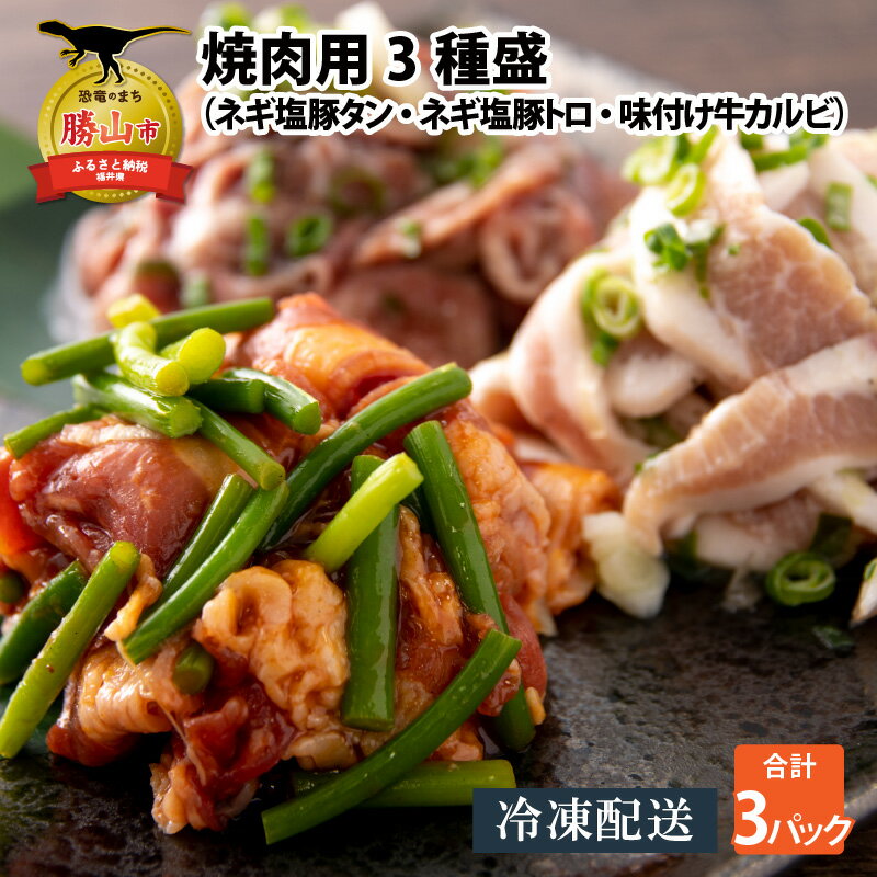 【ふるさと納税】焼肉用3種盛（ネギ塩豚トロ 400g・ネギ塩豚タン 400g・味付け牛カルビ 350g）×1セット| 時短 豚肉 牛肉 味付け肉 おかず 夕飯 惣菜 お惣菜 冷凍 400グラム 350グラム