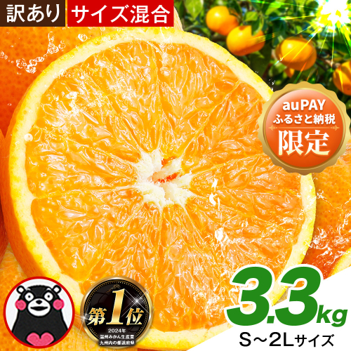 【auPAYふるさと納税限定】 みかん 訳あり くまもとみかん 約3.3kg S-2Lサイズ サイズ混合 ご家庭用《7-14日以内に出荷予定(土日祝除く)》 フルーツ 秋 旬 柑橘 熊本県 長洲町 熊本県産 長洲町産含む