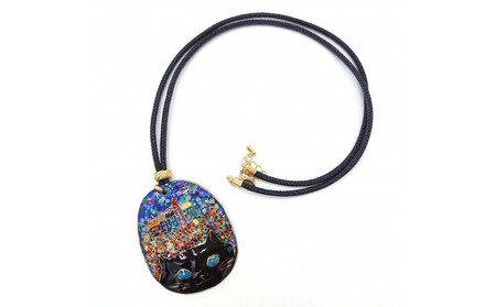 金彩無線七宝焼 黒猫のネックレス