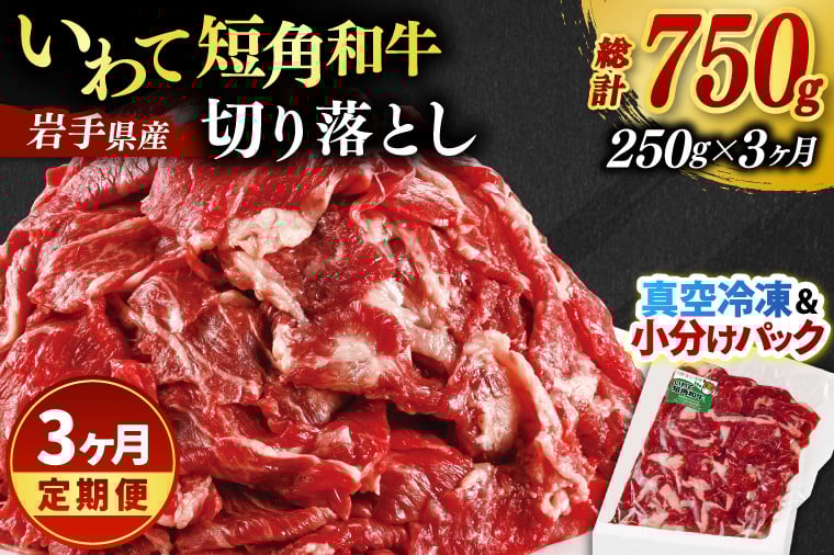 
                  ★先行予約 2月下旬より発送★ ＼3ヶ月連続 定期便／ 切り落とし 赤身 肉 牛肉 いわて 短角和牛 250g (総計 750g) 小分けパック 真空冷凍 | 牛肉 肉 赤身 短角 和牛 国産牛 ブランド牛 切り落し 大容量 牛丼 肉じゃが 煮込み 煮物 小分け 真空パック 数量限定 (AB111)
                