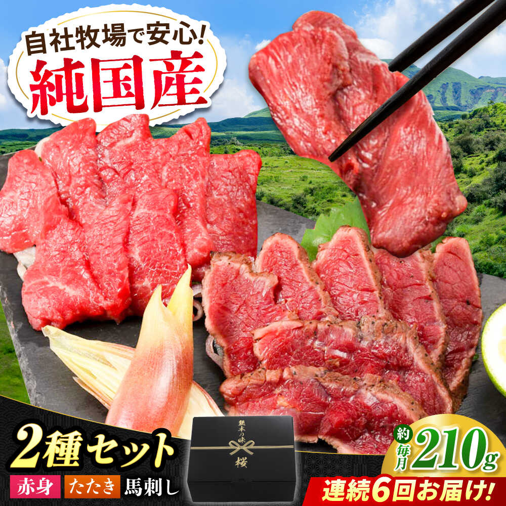 【ふるさと納税】【全6回定期便】『純国産』熊本の味 馬刺し 入門 2種 セット 計約210g（2〜3人前）赤身 タタキ タレ付【有限会社 九州食肉産業】[AYCN102]