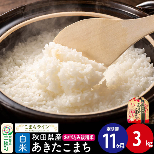 《定期便11ヶ月》あきたこまち【白米】3kg 秋田県産 令和7年産 こまちライン [こまちライン あきたこまち ブランド米 お米 白米 精米 米どころ 秋田 秋田県産]