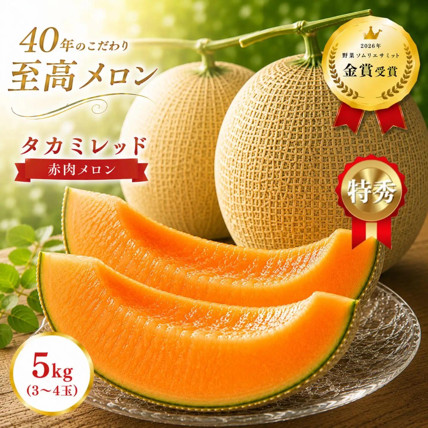 【2027年 先行予約】タカミレッド 3～4玉(合計約5kg) | 完熟 果物 メロン