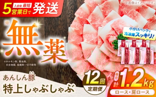 【12回定期便】無薬育ちの豚肉 あんしん豚 しゃぶしゃぶ用 セット 計 14.4kg / 豚肉 ぶた肉 12回 定期便 ていきびん 国産 肉 真空パック チャック付き 豚 ロース 肩ロース ロース肉 肩ロース肉 カタ カタロース肉 しゃぶしゃぶ 豚しゃぶ セット ギフト 贈り物 冷凍 小分け ギフト おすすめ 15万5千円 155000円 岐阜県 白川町 / 藤井ファーム  [AWAF012]
