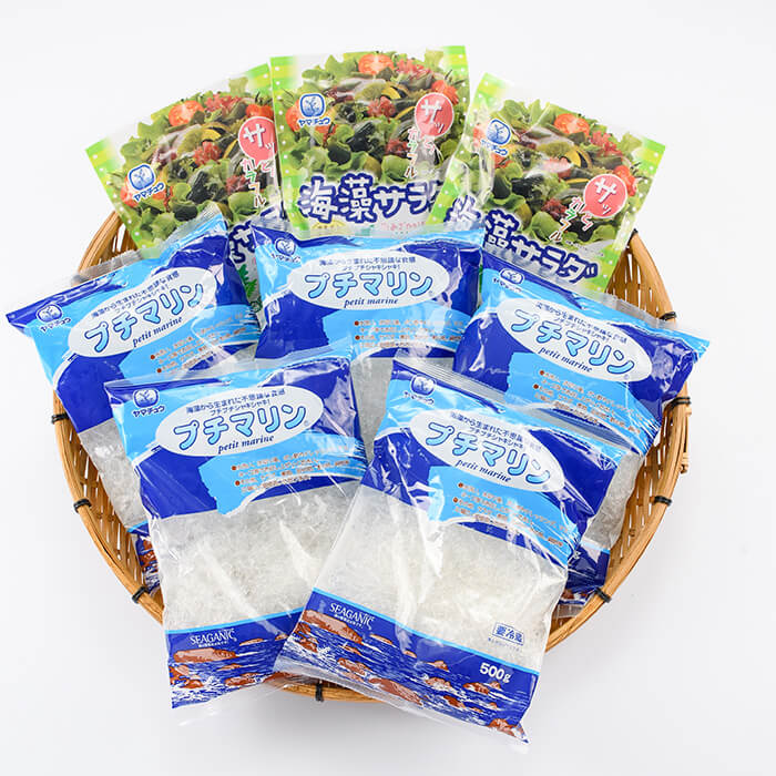 【ふるさと納税】プチマリン (大)と海藻サラダセット (合計8袋・プチマリン500g×5袋 海藻サラダ15g×3袋) 海藻 小分け ヘルシー カロリーオフ サラダ 酢の物 詰め合わせ セット 寒天 スープ 【opbd004】【山忠】