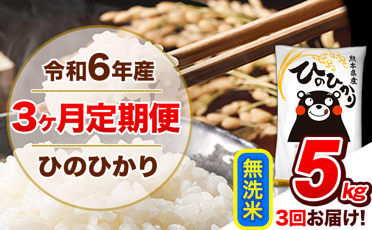 【3ヶ月定期便】令和6年産 定期便 無洗米 ひのひかり 5kg 《申込み翌月から発送》令和6年産 熊本県産 ふるさと納税 精米 ひの 米 こめ ふるさとのうぜい ヒノヒカリ コメ 熊本米 ひのもり