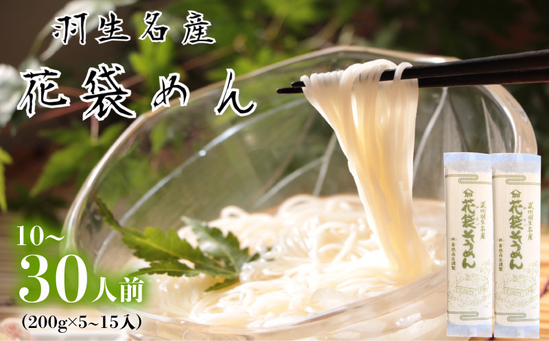 
            そうめん 素麺 選べる 容量 10人前 20人前 30人前 ( 200g × 5 ～ 15入 ) 常温 明治六年創業 武州羽生名産 花袋そうめん 麺 にゅうめん 家庭用 大容量 中元 贈答 贈り物 ギフト お取り寄せ 名産 埼玉県 羽生市
          