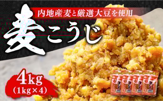 【創業明治28年の伝統の味】田舎みそ（麦こうじ）1kg×4袋 安心 安全 料理 味噌 みそ miso ミソ お味噌 麦 麹 こうじ 麦みそ 食品 合わせ味噌 味噌汁 みそ汁 お味噌汁 豚汁 汁 しる 焼き 味噌おにぎり 和食 セット 詰め合わせ 発酵 発酵食品 加工食品 調味料 大豆 出汁 だし ギフト 贈答 広島県産 人気 送料無料 江田島市/瀬戸内みそ高森本店 [XBW001]