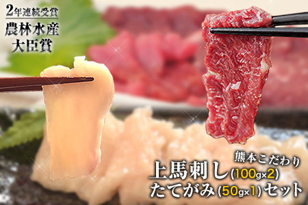 馬刺し 上赤身 ブロック 国産 熊本肥育 冷凍 生食用 たれ付き(100g×2)＋たてがみセット(50g×1) 肉 期間限定 絶品 牛肉よりヘルシー 馬肉 予約 平成27年28年 農林水産大臣賞受賞 熊本県長洲町《3-7日以内に出荷予定(土日祝除く)》---ng_fakgakatate_3e7e_10500_250g---