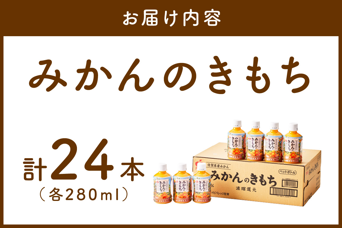 【佐賀県産温州みかん100%使用】 みかんジュース みかんのきもち 1箱（280ml×24本） A038_イメージ2