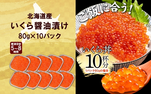 2922. いくら醤油漬け 80g×10個 いくら イクラ 魚卵 魚介 海鮮 送料無料 北海道 弟子屈町