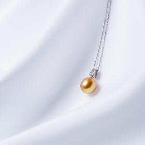 【星月夜】一粒 ゴールデンパール ダイヤモンド プラチナ ペンダント｜無調色 白蝶真珠（南洋真珠） 10mm PT900