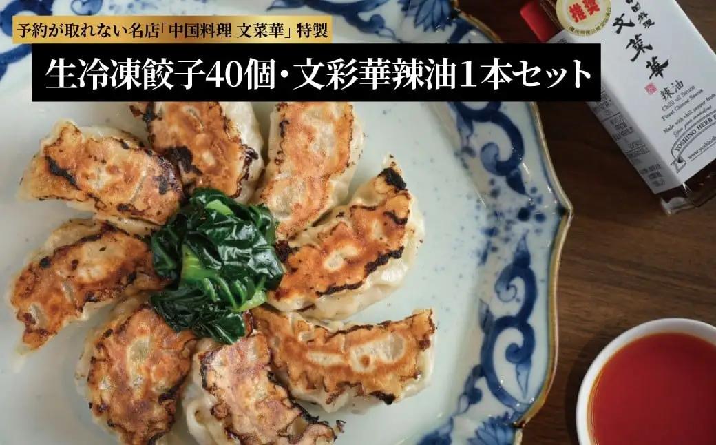 文菜華 ノンメタポーク100％使用の生冷凍餃子40個と文菜華辣油1本のセット 〈 冷凍 餃子 ラー油 辣油 調味料 セット 山椒 唐辛子 中華調味料 冷凍食品 豚肉 ごはん チャーハン シュウマイ 麻婆豆腐 自家製 〉