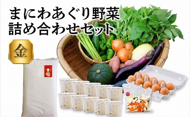 真庭あぐり野菜セット 詰め合わせセット 金 （野菜10品・卵・ヨーグルト・お米） / 産地直送 農家 お試し 岡山県 旬野菜 新鮮 あぐりガーデン 国産 蒜山 ジャージー牛 たまご 真庭市 カット野菜