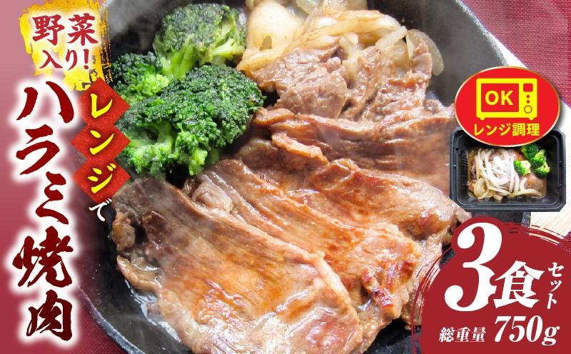 
                  レンジで簡単ハラミ焼肉　250g×3食セット　(総重量750g)野菜入り| 牛肉 焼肉 柔らかい 味付き 上質 ハラミ 野菜 玉ねぎ ブロッコリー 冷凍 香川県 三木町 国産 おすすめ |_mk146-235
                
