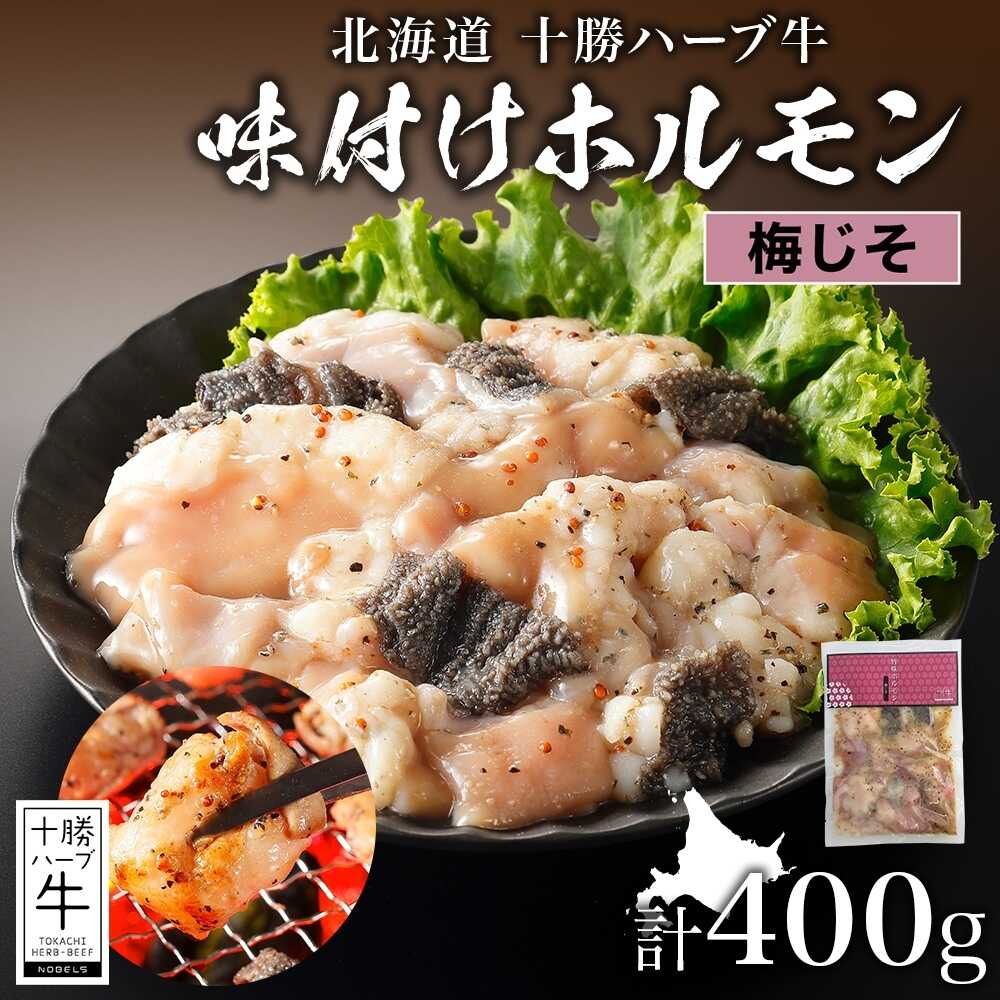 【ふるさと納税】北海道 十勝ハーブ牛 味付けホルモン（梅じそ）200g×2パック 北海道産 焼き肉 やきにく ミックスホルモン 味付き 和風 梅 紫蘇 しそ さっぱり 肉 焼肉用 十勝 あしょろ 《足寄町》 【日本ふるさと創生株式会社】[BEBB062]