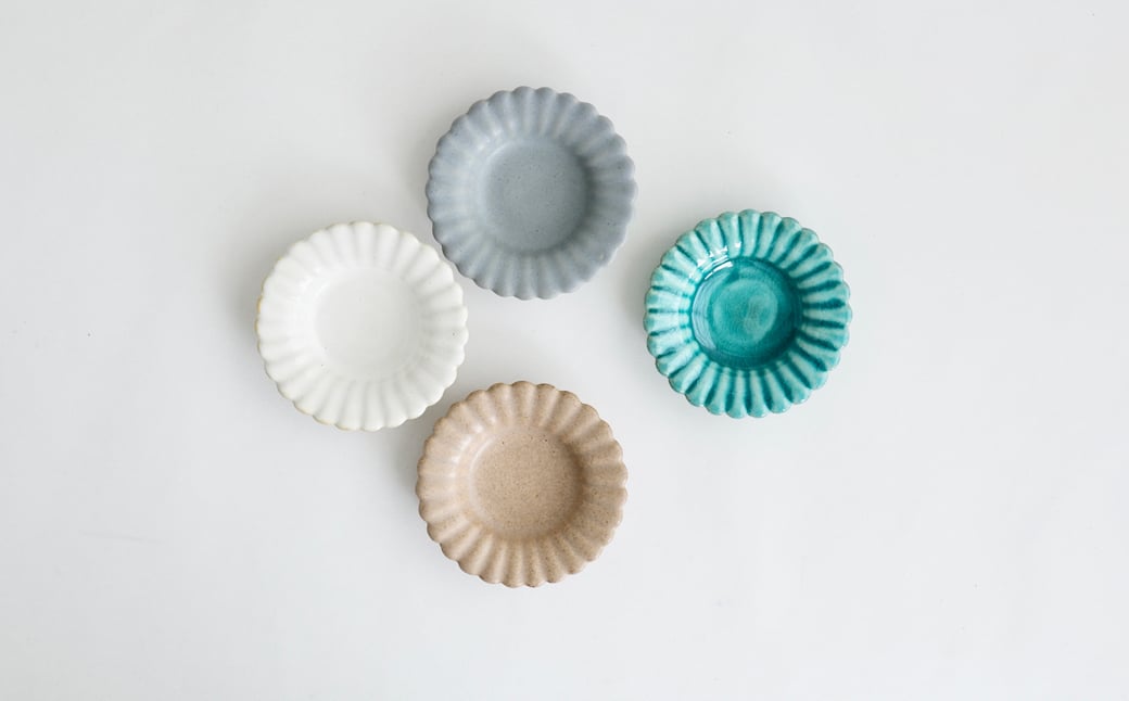 
                  【Awabi ware】ひまわり豆皿 4枚セット（青マット・白磁・ベージュ・トルコ青） 《決済から3ヶ月前後で発送》
                