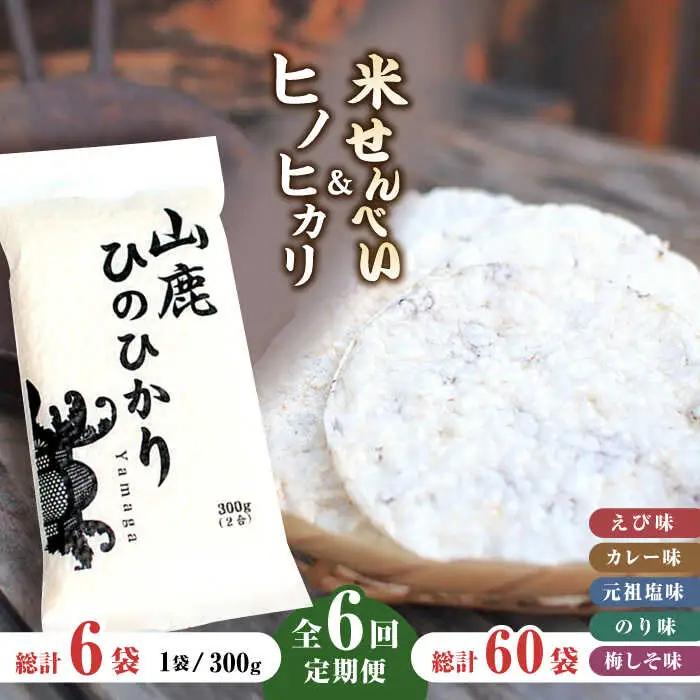【6回定期便】【おつまみにも♪】米せんべい（えび味、カレー味、元祖塩味、のり味、梅しそ味）&amp; ヒノヒカリ【せんべい工房】[ZBQ015]