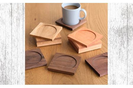 No.580-02 府中市の家具　木製オリジナルコースター　オーク