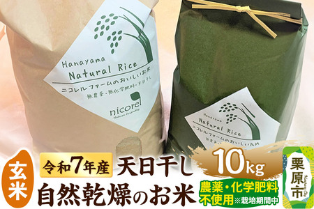 【玄米】令和7年産 (栽培期間中)農薬化学肥料不使用・天日干し自然乾燥のお米 10kg×1袋