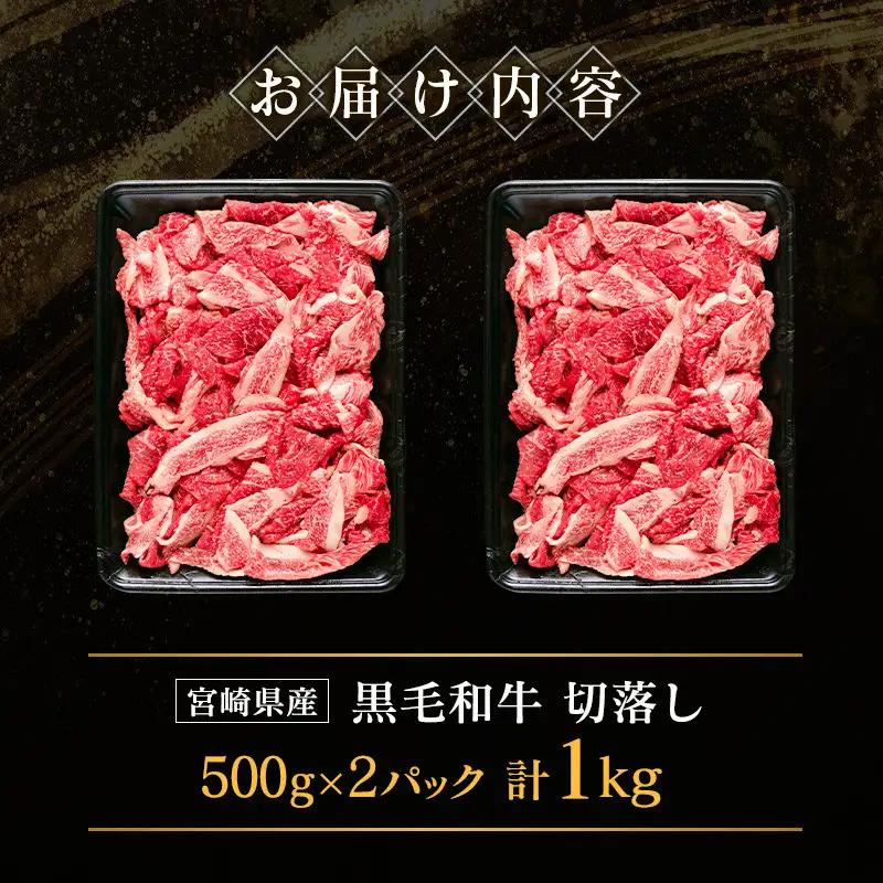 宮崎県産 黒毛和牛切落し（500g×2パック）合計1kg【B613】