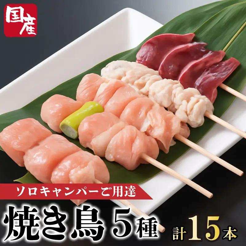 焼き鳥 5種 15本 セット 国産 もも 皮 砂ぎも ねぎま 鶏肉