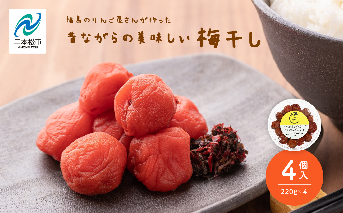 昔ながらの美味しい梅干し 220g×4個 880g 梅干し 漬物 手作り 梅 人気 うめぼし 家庭用 セット しそ梅 おすすめ お中元 お歳暮 ギフト 二本松市 ふくしま 福島県 送料無料【菊地合名会社】