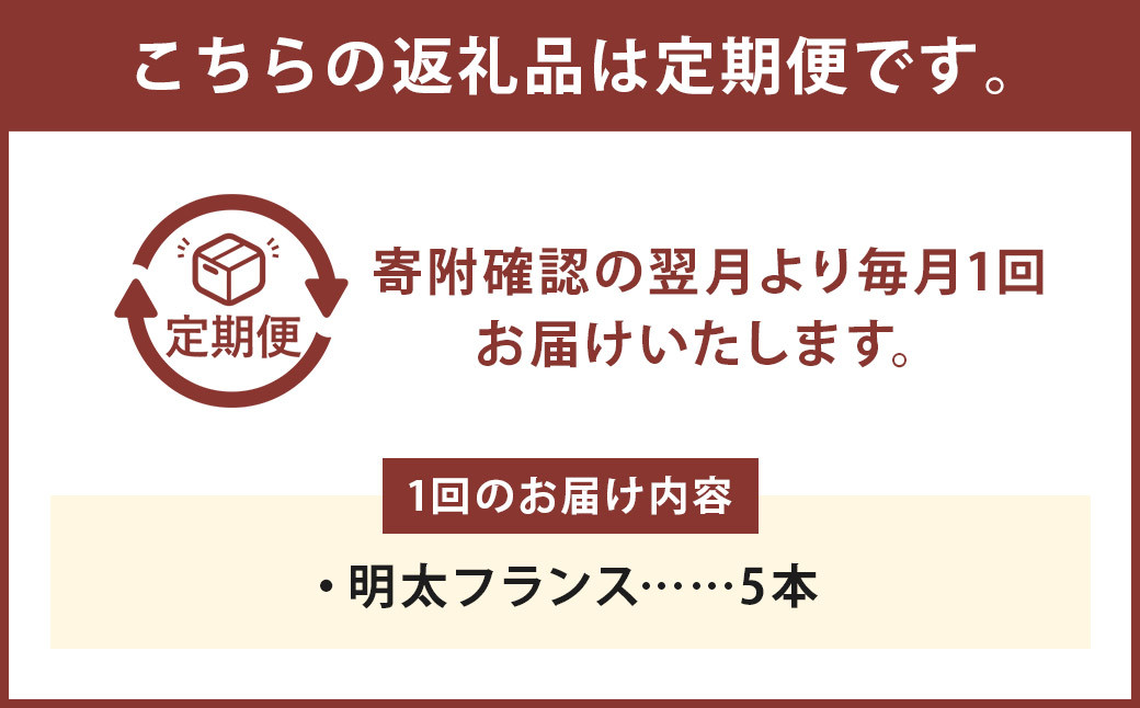 【12ヶ月定期便】明太子屋がこだわった明太フランス5本セット
