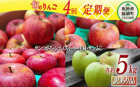 旬のりんご 【 定期便 】 訳あり 5kg × 4回 ヤマハチ農園 沖縄県への配送不可 2025年9月上旬頃から2025年12月下旬頃まで順次発送予定 令和7年度収穫分 BLOF理論栽培 傷 不揃い リンゴ 林檎 果物 フルーツ 信州 長野 50000円 予約 農家直送 長野県 飯綱町 [1410]