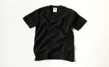 肌触りが良い刺子生地VネックTシャツ　永く使って自分だけの刺子に　黒 L