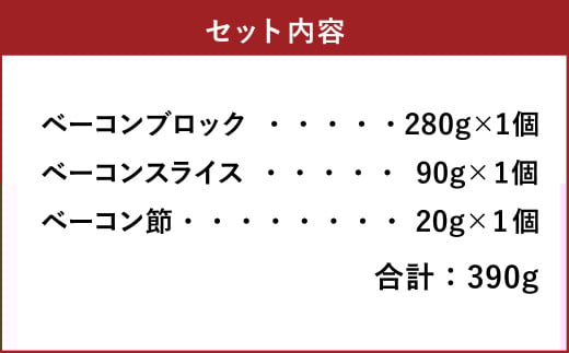 【簡易包装】薪･炭火仕上げベーコン･ベーコン節セット〈BS-1〉 合計：390g ベーコン節 ベーコン ブロック スライス ハム 熟成 スモーク パスタ リゾット サラダ 煮込み料理 チャーハン